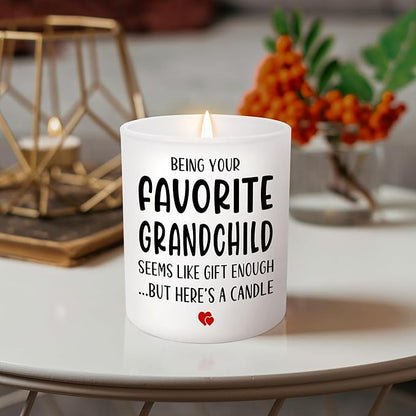 TEEZWONDER Mothers Day Gifts for Grandma - Favorite Grandchild Long Lasting Vanilla Lavender Candle 10 oz - Funny Mother's Day Fathers Day Birthday Gifts for Grandma Grandpa from Grandkids