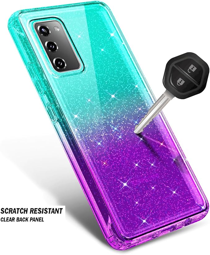 NZND Designed for Samsung Galaxy S20 FE 5G Case with [Built-in Screen Protector], Full-Body Protective Shockproof Rugged Bumper Cover, Impact Resist Case (Glitter Aqua/Purple)