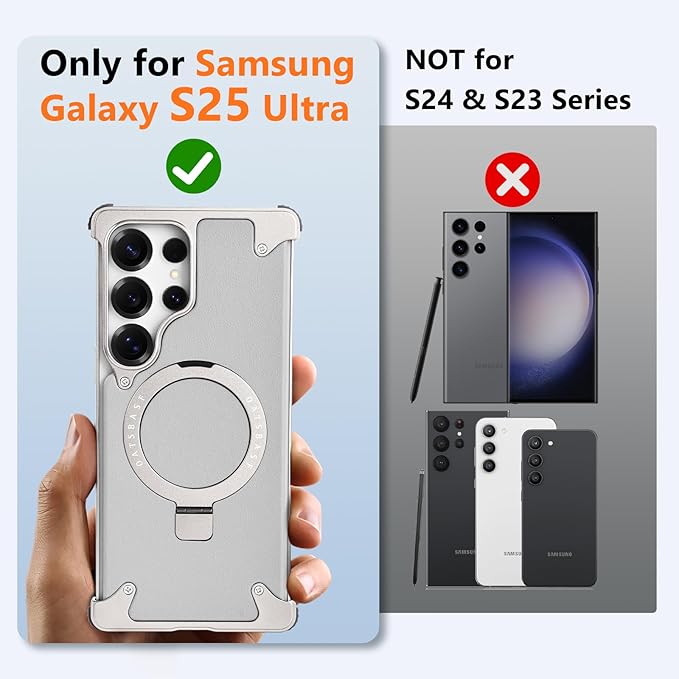S25 Ultra Case Leather Magnetic with Ring Kickstand, Frameless for Samsung Galaxy S25 Ultra Case for Magsafe, Slim Drop-Proof Protective S25Ultra Cover for Men Women 6.86 Inch, Gray