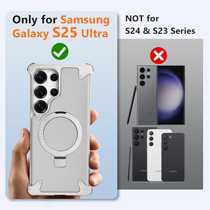S25 Ultra Case Leather Magnetic with Ring Kickstand, Frameless for Samsung Galaxy S25 Ultra Case for Magsafe, Slim Drop-Proof Protective S25Ultra Cover for Men Women 6.86 Inch, Gray