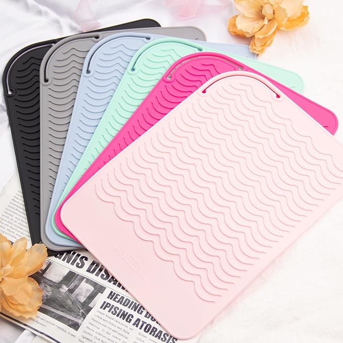 ANGENIL Large Heat Resistant Silicone Mat Sleeve Pad for Hair Straightener Curling Irons Styling Tools, Titanium Ceramic Flat Iron Mat Travel Anti Scald and Heat Resistant Pad, Max-Size 11.02" x 7.9"