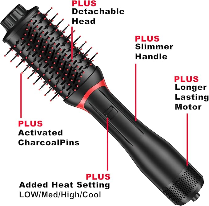 4-in-1 Hair Dryer Brush & Volumizer, Ionic Ceramic Hot Air Brush for Smoothing, Straightening, and Styling – Multi-Temperature Settings, Suitable for All Hair Types