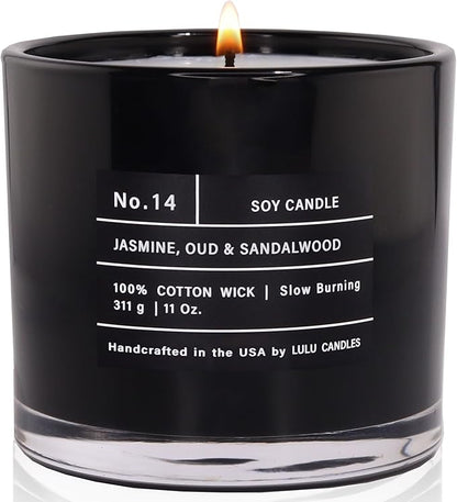 Lulu Candles | Jasmine, Oud & Sandalwood | Luxury Scented Soy Jar Candle | Hand Poured in The USA | Highly Scented & Long Lasting (11 Oz.)