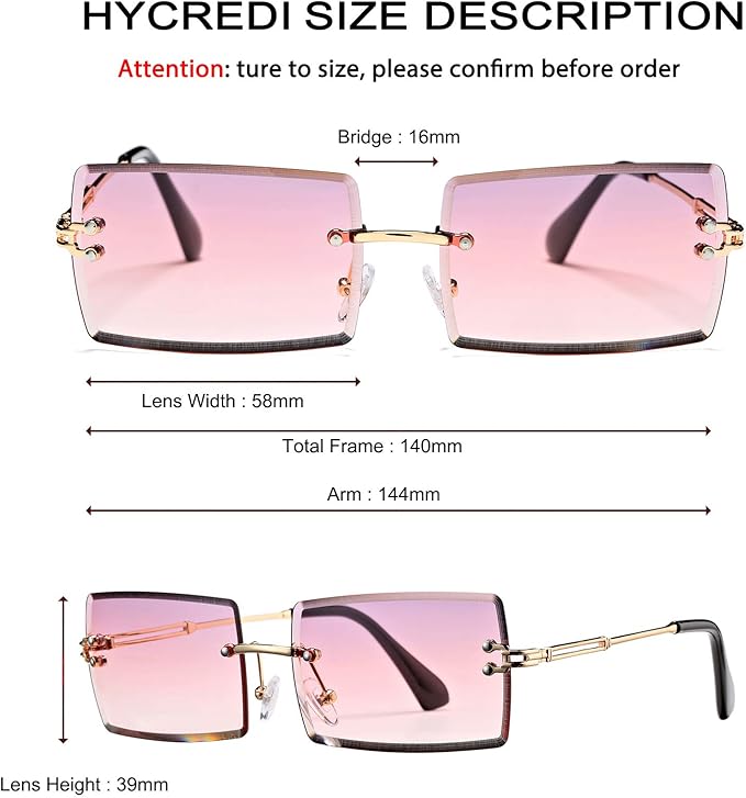 Rectangle Sunglasses for Men/Women Small Rimless Square Shade Eyewear