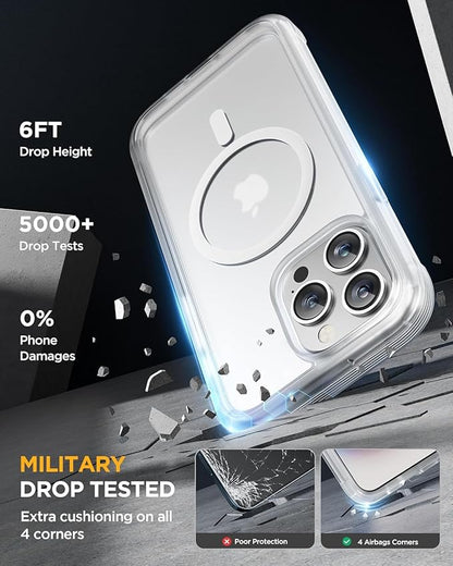 Miracase Magnetic for iPhone 12 Pro Max Case [Compatible with MagSafe] Full-Body Phone case with Built-in Glass Screen Protector& Camera Protector, Military Drop Proof 12 Pro Max Cover, Matte Clear