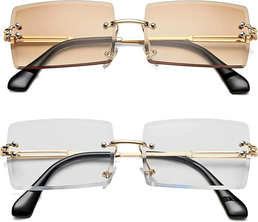 Rectangle Sunglasses for Men/Women Small Rimless Square Shade Eyewear