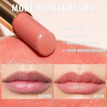Oulac Moisturizing Shine Pink Peach Lipstick for Women - 2 in 1 Pink Peach Glossy Tinted Lip Balm, Hydrating Winter Lipstick for Dry Lips,Shine Juicy Finish Vegan 2.2g/0.07oz (G13)