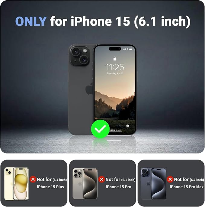 for iPhone 15 case, [Compatible with MagSafe][Military Grade Drop Protection][Heavy Duty Protection][Non-Slip][Shockproof] with 2-Layer Durable Bumper Phone Case 6.1''-Black