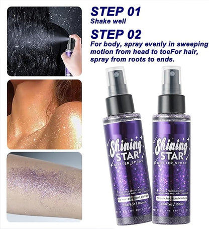 MAEPEOR Body Glitter Spray Long Lasting Shiny Glitter Spray Quick-Drying Shimmer Glitter Spray for Face Body Hair Clothes (100ml, Purple)