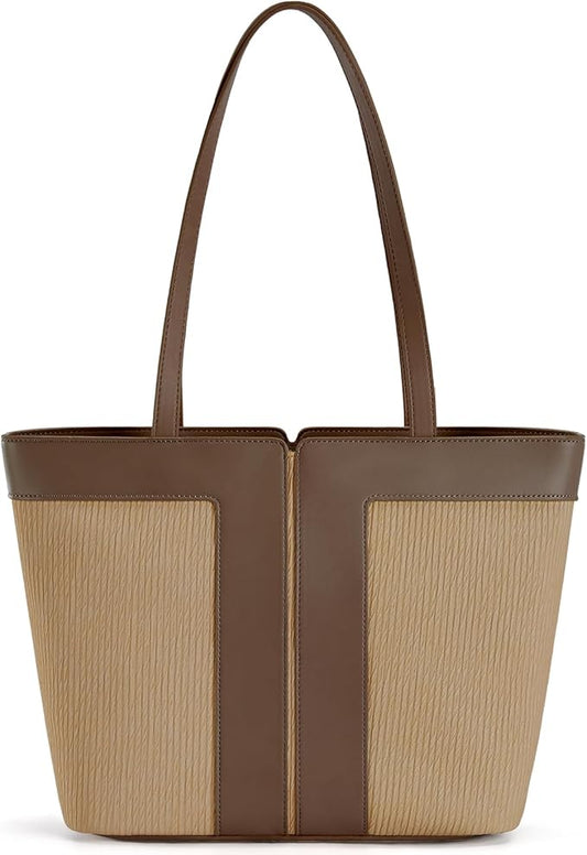 Missnine Quilted Tote Bags with Zipper, Vegan Leather Purses and Handbags for Women, Large Hobo Shoulder Bag
