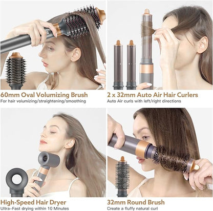 5 in 1 Hot Air Brush Hair Dryer Air Styler - 110,000 RPM Fast Drying, Curling, Straightening with Ceramic Coating & Negative Ion, No Heat Damage for All Hair Types, Includes Travel Case