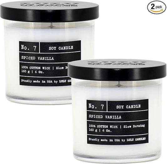 Lulu Candles | Spiced Vanilla | Luxury Scented Soy Jar Candle | Hand Poured in The USA | Highly Scented & Long Lasting (6 Oz. 2 Pack)