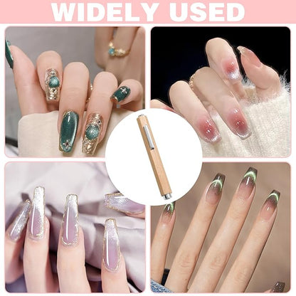 3 in 1 Wooden Handle Nail Magnet Cat Eye Magnet, Versatile Magnet Tool for Nails, Magnet for Cat Eye Gel Polish, Nail Magnets Suitable for Nail Art Magnet for Nail Polish Suitable for Nail Art