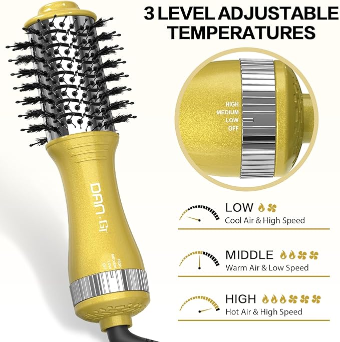 DAN Technology Hair Dryer Brush & Mini Curling Wand Set - 1 Inch Travel Set with 3 Temperature Settings - Hot Air Brush for Drying, Styling, Curling, and Volumizing