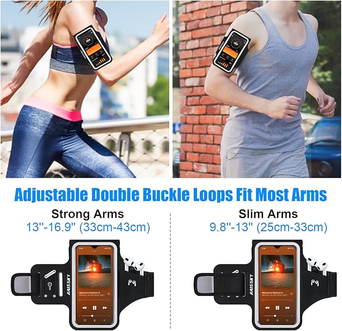 Running Armband with Earbuds Bag Cell Phone Armband for iPhone 16 15 Pro 14 Plus 13 11 XR XS, Galaxy S24/S10 Water Resistant Sports Phone Holder Case & Zipper Slot Car Key Holder for 6.9 inch Phone