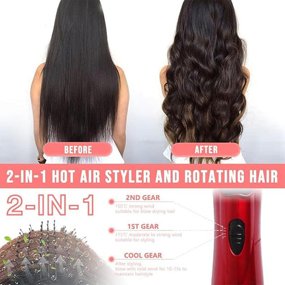 3-in-1 Hot Air Styler and Rotating Hair Dryer, Spin Hair Dryer Brush with 2 Interchangeable Brush, Anti-frizz Hot Air Spin Brush Set for Straightening, Drying, and Curling (Gold)
