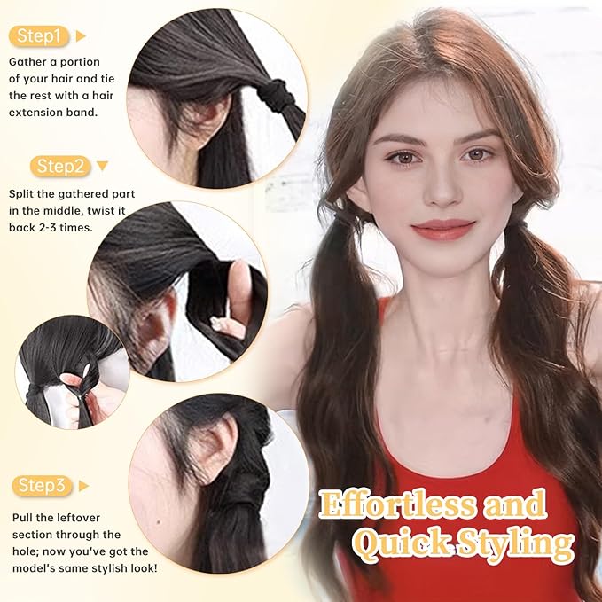 2PCS Curly Ponytail Extension with Hair Tie Hair Natural Wig Elastic Band Wave Fake Ponytail Wigs Accessories for Women Daily 17 Inch (dark brown)