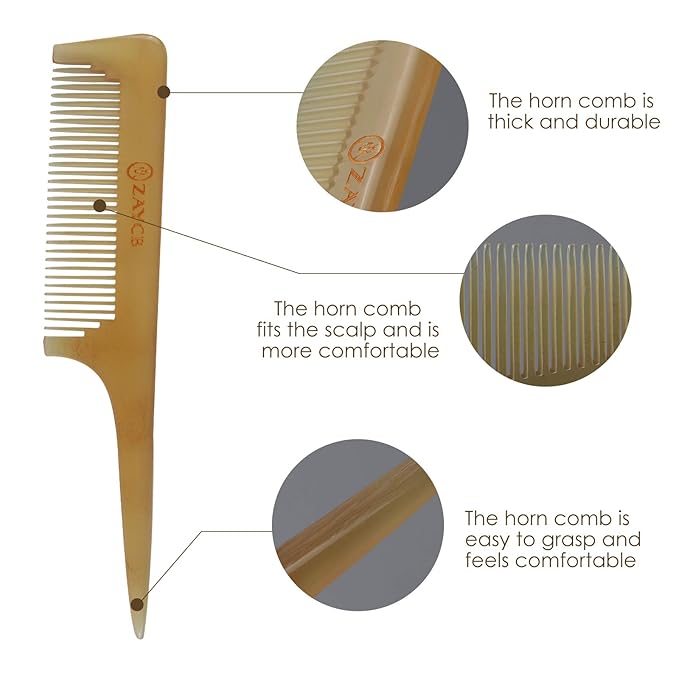 Buffalo Horn Comb - Anti-Static Detangling Hair Styling Tool for All Hair Types (Fine Tooth Comb for Men, Women & Kids)