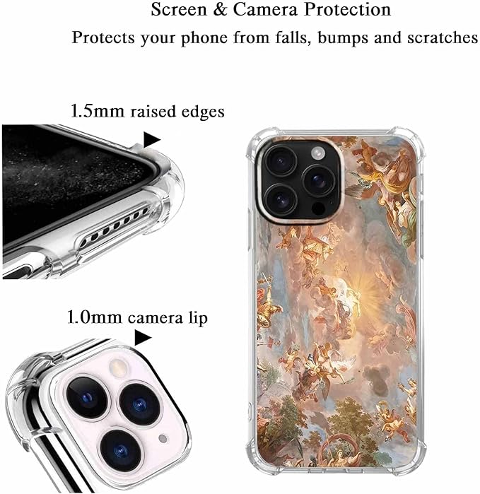 Case for iPhone 16 Pro with Renaissance Art Design,Cute Angel God Greek Mythology Painting,Clear Soft TPU Bumper Case,6.3"(Mythology,16pr)