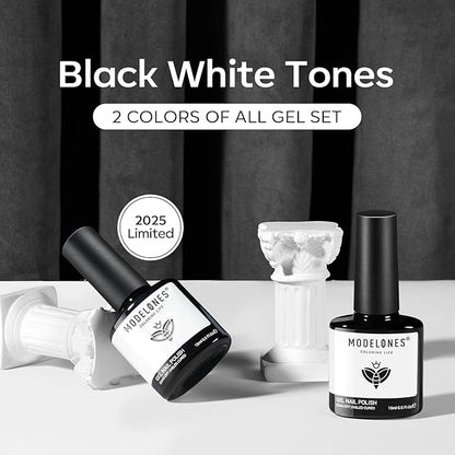 modelones Gel Nail Polish Set, 2 Pcs 15 ML Black and White Gel Polish White Black Nail Polish Soak Off LED Pastel Summer Polish Nails Art Manicure Home DIY Gift For Women Girl