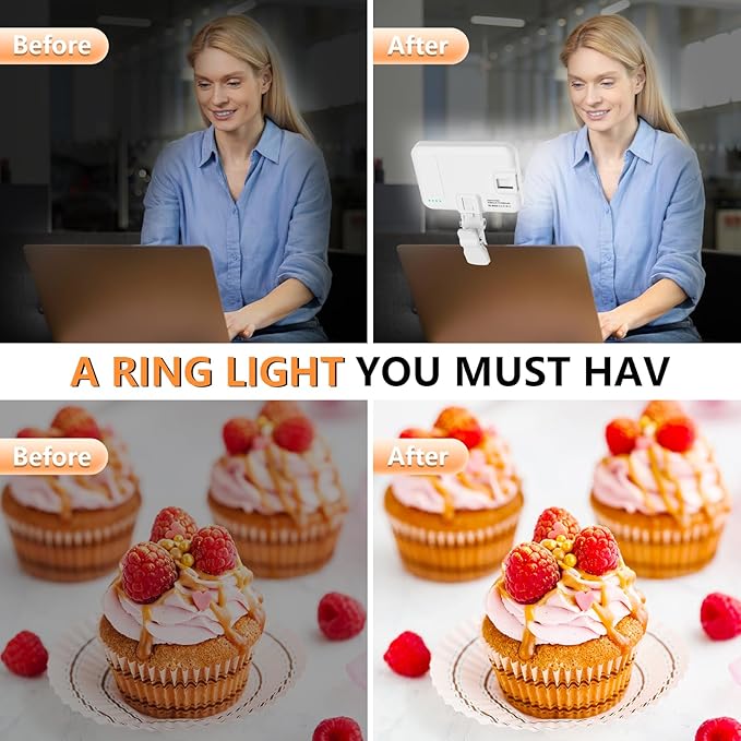 Portable LED Photo Light - USB-Rechargeable, Up to 6500K Color Temperature for Selfie, Zoom Conference, Video, Makeup