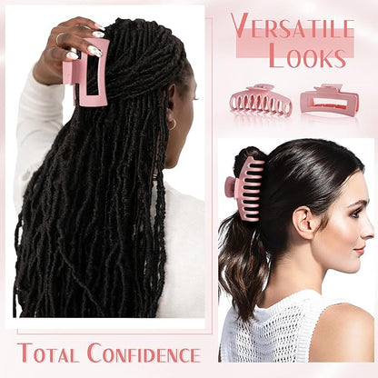 TOCESS 4.33 Inch 8 Pack Jumbo Claw Clips for Thick Hair Women, Non-Slip Matte Black & Bright Jelly Pink Large Rectangle Hair Clamps for Girls with Wavy or Curly Hair in Vacation, Gym, or Home