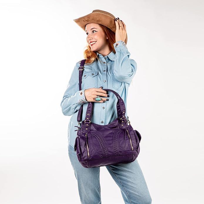 Montana West Washed Leather Hobo Bags for Women Roomy Handbags with Crossbody Strap