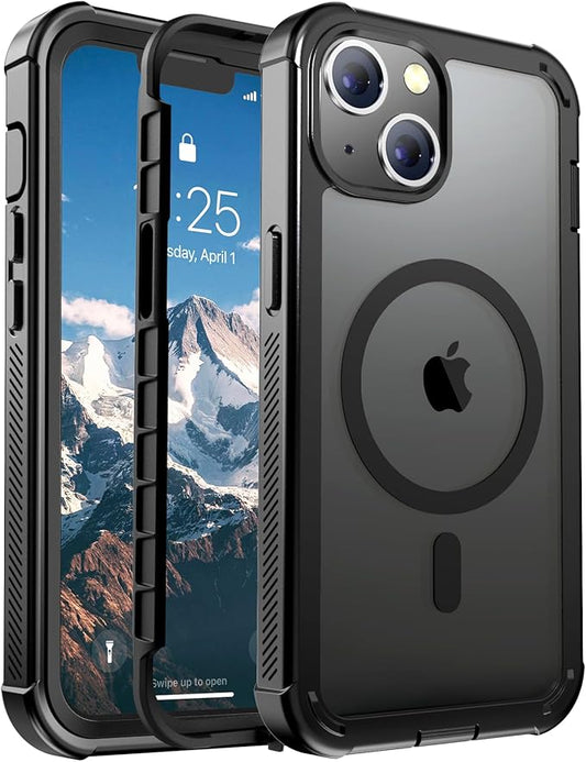 for iPhone 13 case, with [Compatible with MagSafe][Military Grade Drop Protection][Heavy Duty Protection][Non-Slip][Shockproof] with 2-Layer Durable Bumper Phone Case 6.1''-Black