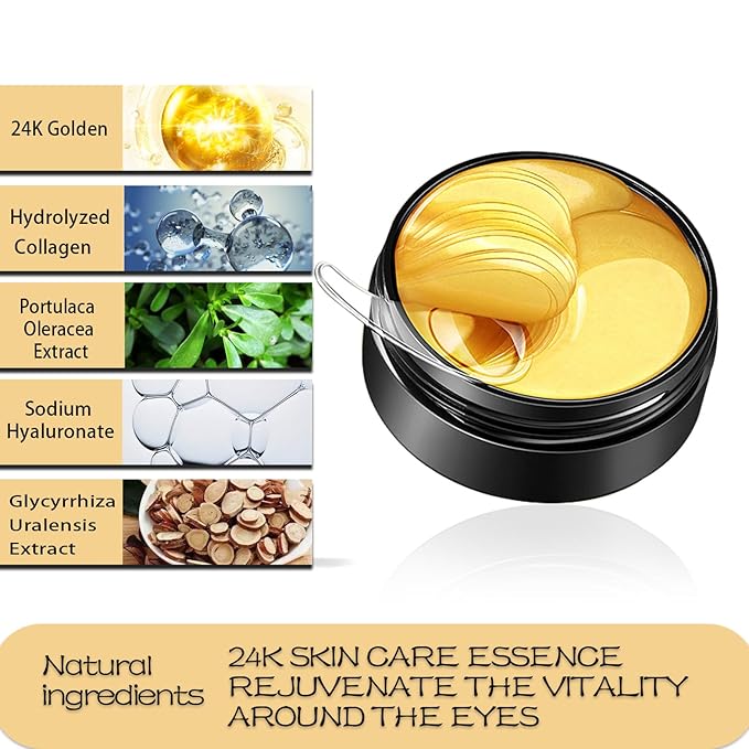 24k Gold Under Eye Patches, Eye Mask for Puffy Eyes Dark Circles Bags and Wrinkles, Moisturizing Fine Lines Under Eye Patches for Women (30 Pairs)