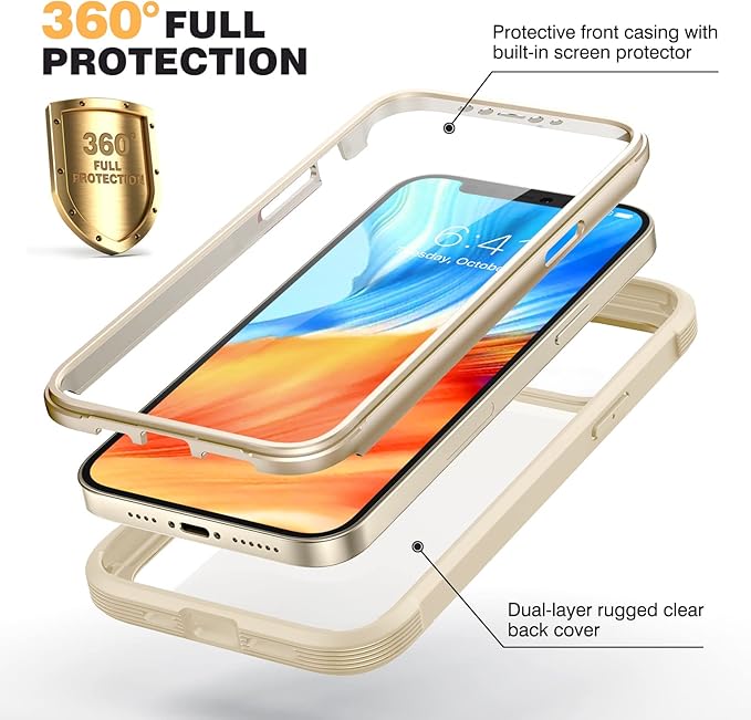 Miracase Designed for iPhone 12 Pro Max Case, Full Body Rugged Case with Built-in Touch Sensitive Anti-Scratch Screen Protector, Soft TPU Case Compatible with iPhone 12 Pro Max 6.7", Bean Yellow