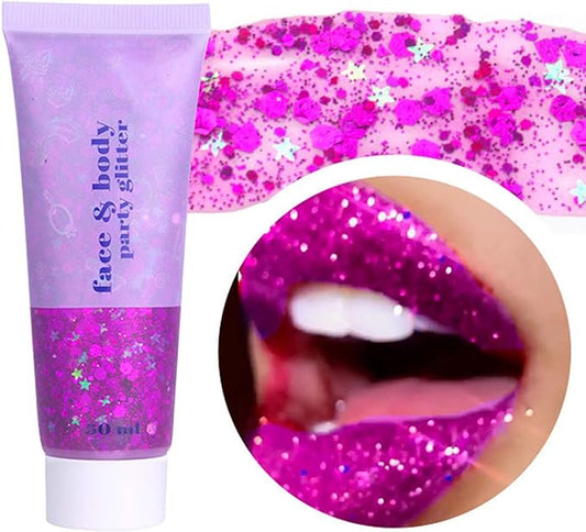 DAGEDA Body Glitter Gel, Face Glitters Body Gel Sequins Shimmer Liquid Eyeshadow, Chunky Glitter for Face Hair Nails, Holographic Cosmetic Laser Powder Festival Glitter Makeup 50ml(Fuchsia)