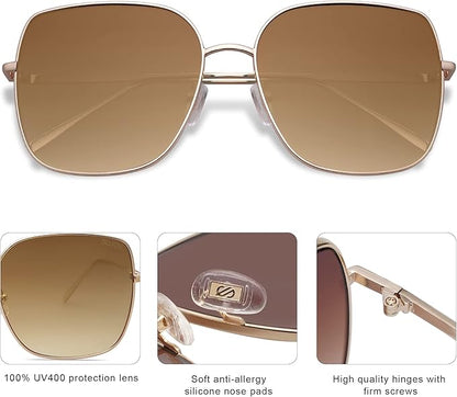 SOJOS Trendy Oversized Square Metal Frame Sunglasses for Women Men Retro Big Flat Lens UV Protection Sunglasses SJ1146