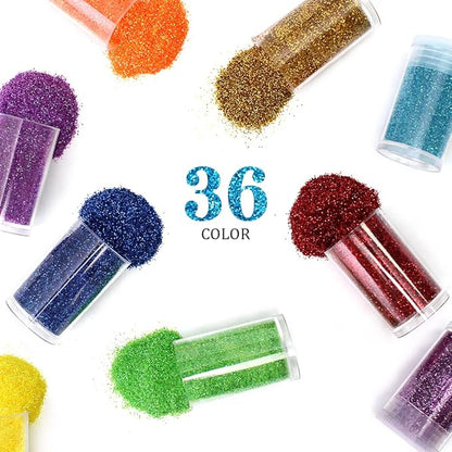 36 Colors Set, Fine Glitter for Resin, Arts and Craft Supplies Glitter, Cosmetic for Body Nail Face Hair Eyeshadow Lip Gloss Makeup, Festival Decoration