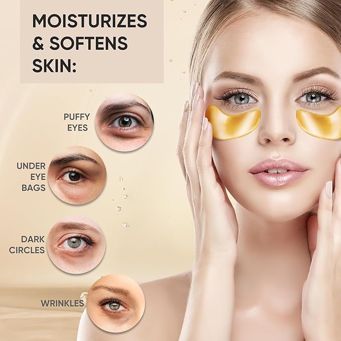 20 Pairs 24K Gold Eye Mask Collagen Under Eye Mask Patches for Dark Circle Puffiness, Refresh, Revitalizing, Travel, Wrinkles, Eye Patches