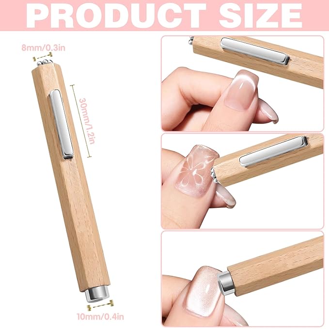 3 in 1 Wooden Handle Nail Magnet Cat Eye Magnet, Versatile Magnet Tool for Nails, Magnet for Cat Eye Gel Polish, Nail Magnets Suitable for Nail Art Magnet for Nail Polish Suitable for Nail Art
