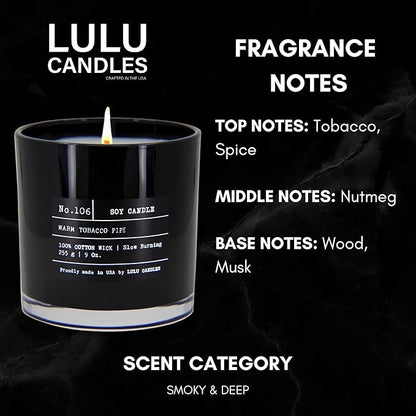 Lulu Candles | Warm Tobacco Pipe | Luxury Scented Soy Jar Candle | Hand Poured in The USA | Highly Scented Long Lasting (9 Oz.)