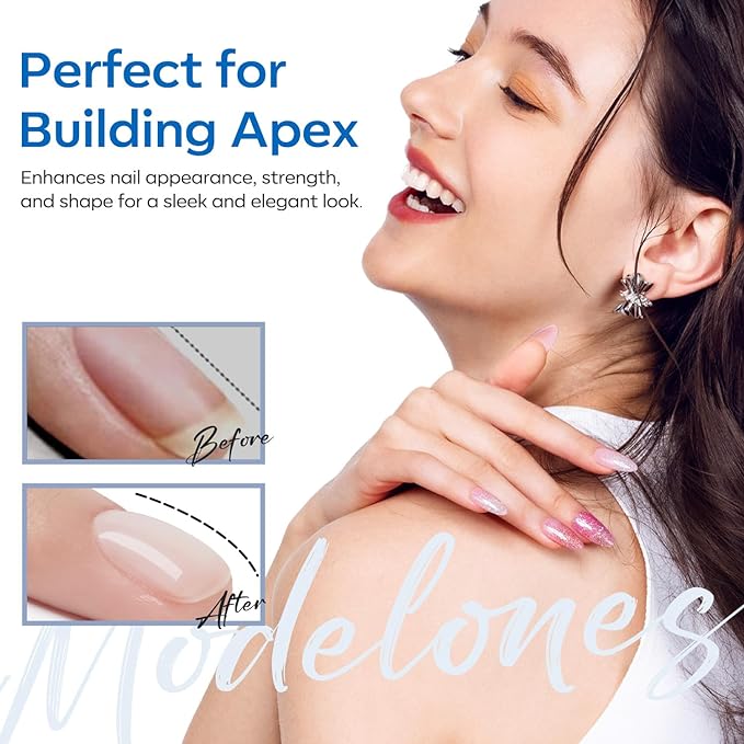 modelones Rubber Builder Gel Base Coat for Nails, Clear Rubber Base Gel Nail Polish for Strengthen/Apex Building/Enhance/Reinforced Long Lasting Protect Soak Off U V LED For Thin Weak Nails