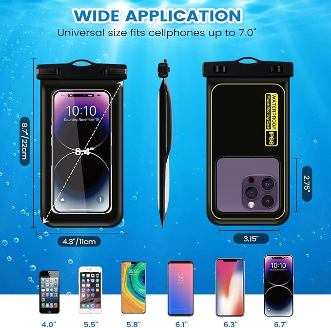 2 Pack Waterproof Phone Pouch, Universal Waterproof Phone Case with Lanyard for iPhone 15/14/13/12/12 Pro Max/Galaxy 21 up to 7.5", IPX8 Waterproof Case Cellphone Dry Bag for Beach Swimming Travel