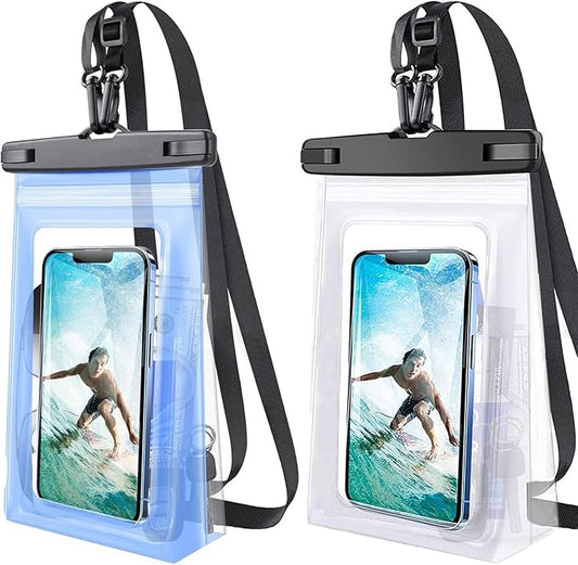 2 Pack Waterproof Phone Pouch Floating Large Waterproof Cellphone Dry Bag Case for iPhone 16 15 14 13 12 11 Pro Max XS XR X Galaxy S20-S24 Up to 7", PVC IPX8 Underwater HD Touch Phone Protector