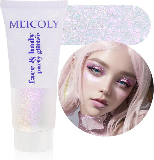 MEICOLY Fine Body Glitter,Face Glitter for Halloween,Color Changing Glitter Gel for Body,Face,Hair,Lip,Eye,Long Lasting Holographic Sequins Glitter Face Paint Glitter Makeup,Sparkling Pink,50ml