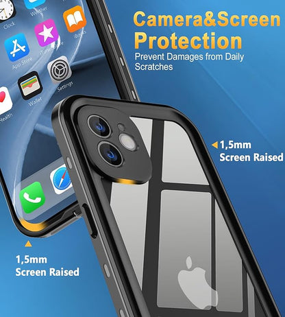 Design for iPhone 12 Case Waterproof, Full Body Underwater Dustproof Shockproof Case Built-in Screen Protector (Clear, 12-6.1)