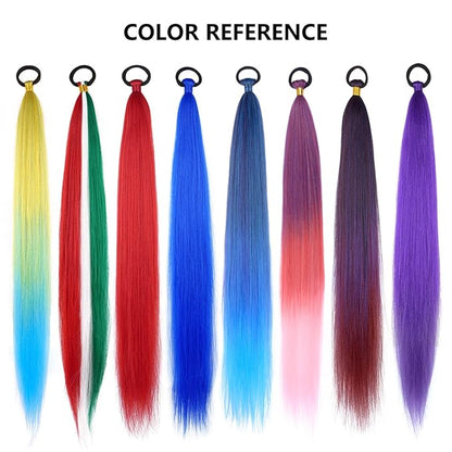 2 Pack Purple Ponytail Extension with Elastic Tie Straight Sleek Wrap Around Braid Ponytail 26 Inch (Purple#)