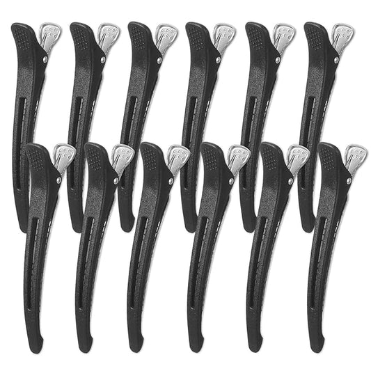 12PCS Hair Clips for Styling Sectioning - Non Slip No Crease Duck Billed Hair Clips for Women with Silicone Band - Professional 4.3 Inch Large Salon Hair Cutting Clips for Hairdresser - Black