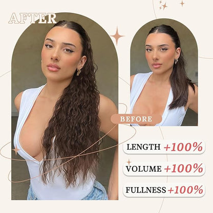 ORSUNCER Dark Brown Ponytail Extension Claw 30" Curly Pony Tail Clip in Claw Hair Extensions Fluffy Natural Looking Synthetic Hairpiece for Women…