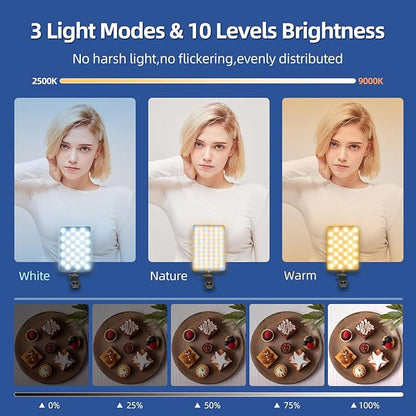 Selfie Light for iPhone,60 LED Phone Light with Clip,3 Light Modes,3000mAh Rechargeable Battery,Portable Video Fill Light for iPhone/Phone/Ipad,Laptop,Photo,Video Recording,Conference,Selfie,TikTok