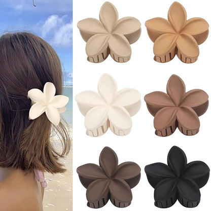 Hawaiian Plumeria Flower Claw Hair Clips - 6 Pcs Large for Thick Hair and Thin for Beach, Hair Accessories for Women and Girls - Khaki