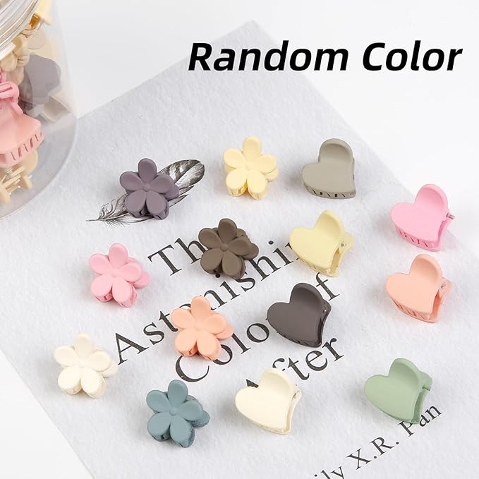 100Pcs Colorful Mini Flower Hair Clips Set, TEBIEKOY Small Hair Clips Mini Heart Hair Claw Clip Cute Jaw Clips Hair Pins Hair Barrettes Tiny Flower Hair Accessories for Women