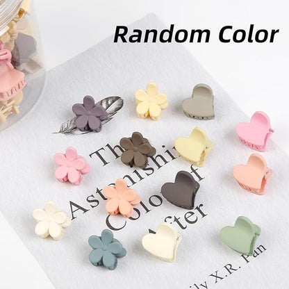 100Pcs Colorful Mini Flower Hair Clips Set, TEBIEKOY Small Hair Clips Mini Heart Hair Claw Clip Cute Jaw Clips Hair Pins Hair Barrettes Tiny Flower Hair Accessories for Women