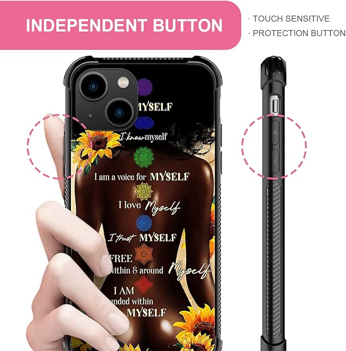 iPhone 13 Pro Max Case, Sunflower Back View Black Girl Cases, Tempered Glass Back+Soft Silicone TPU Shock Protective Case for Apple Max(6.7 inch)