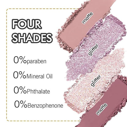 Eyeshadow Quad Makeup Palette – 4 Shades of Nude, Pink, Purple, Champagne Gold Tones, Blendable Matte & Shimmer, Long-Lasting Waterproof, Perfect for Mature & Young Women, with Built-In Mirror 03#